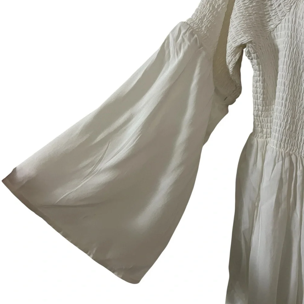 Torrid NWT ivory off the shoulder smocked long bell sleeve skater mini dress - Picture 8 of 12